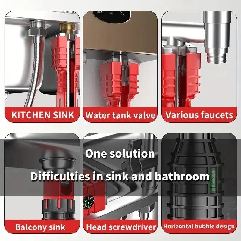 Color: PURPLE - 24/18/8 Multifunction Faucet and Sink Installer Tool Faucet Wrench Tool Plumbing Tool Water Pipe Spanner for Kitchen Bathroom