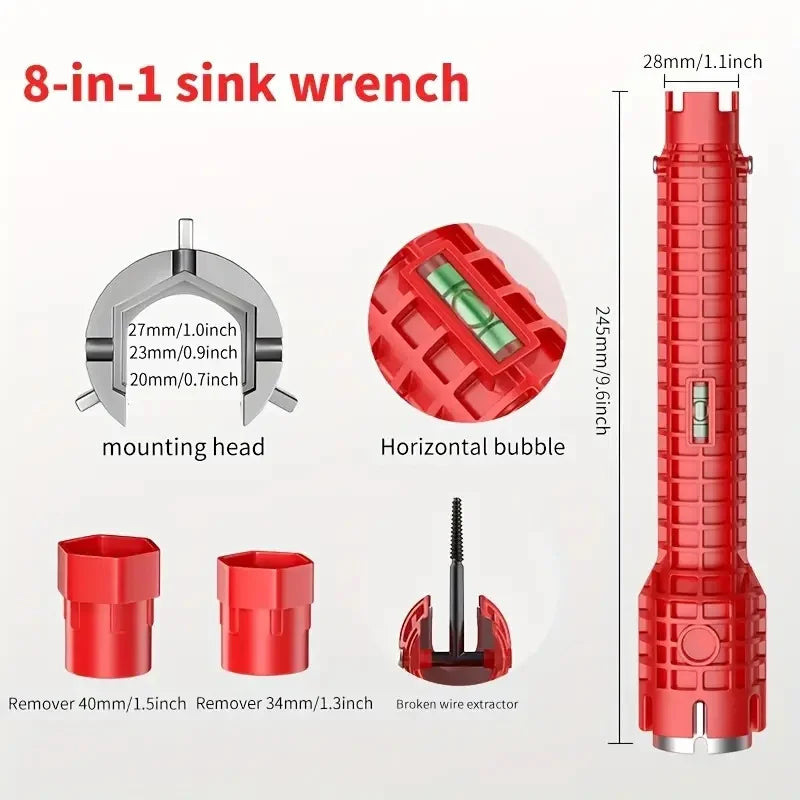 Color: PURPLE - 24/18/8 Multifunction Faucet and Sink Installer Tool Faucet Wrench Tool Plumbing Tool Water Pipe Spanner for Kitchen Bathroom